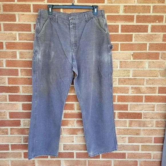 Vintage Carhartt Carpenter Jeans Men's Size 38x32 Grey Dungaree Fit - Picture 1 of 10